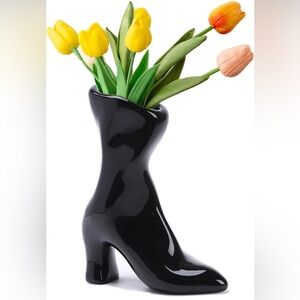 Black Ceramic Boot Vase